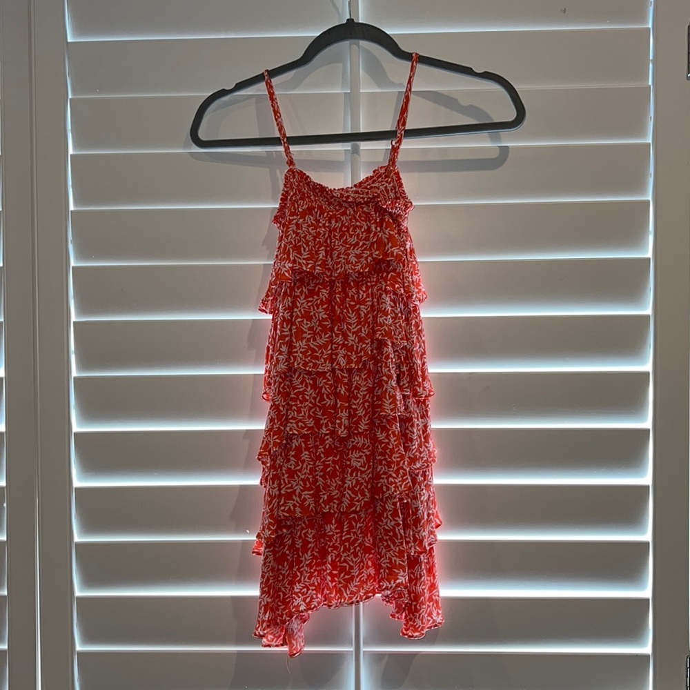 Olivaceous orange floral ruffled dress